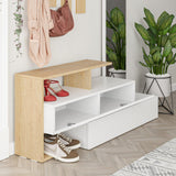 Cuier cu pantofar Alev cu 2 compartimenta, Alb Stejar, 137x35x54.5 cm