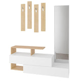 Cuier cu pantofar Alev cu 2 compartimenta, Alb Stejar, 137x35x54.5 cm