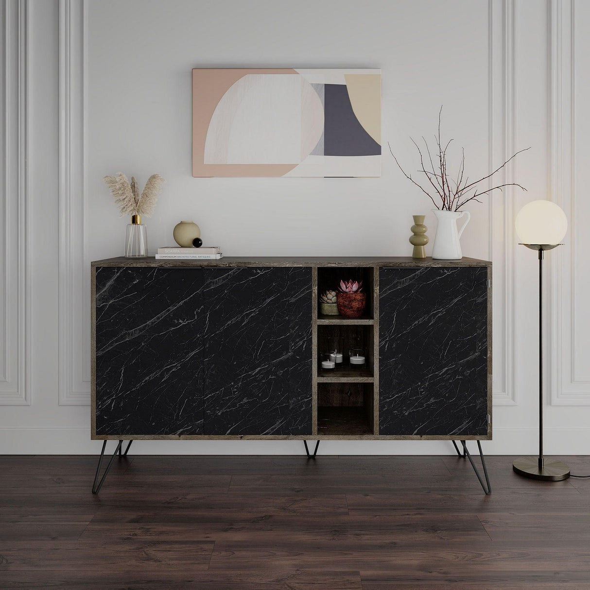 Consola Hakan cu 3 usi si rafturi, Gri, 142 x 83 x 36 cm - Antracit, SKU 855DTE4211