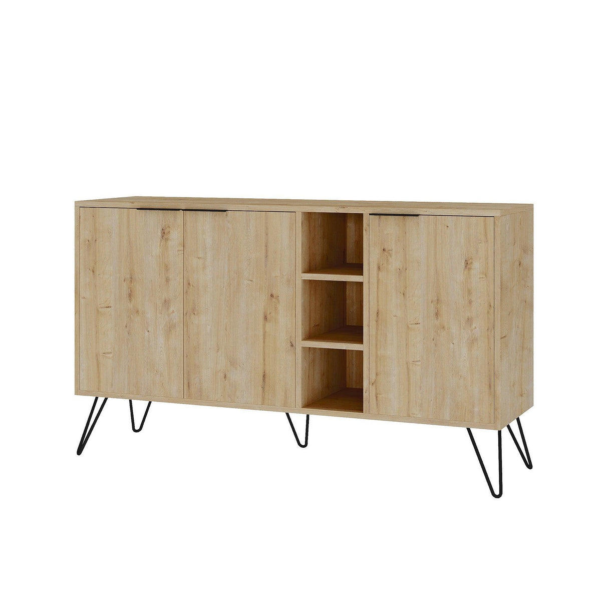 Consola Hakan cu 3 usi si rafturi, Gri, 142 x 83 x 36 cm - Stejar, SKU 855DTE4211