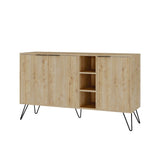 Consola Hakan cu 3 usi si rafturi, Gri, 142 x 83 x 36 cm - Stejar, SKU 855DTE4211