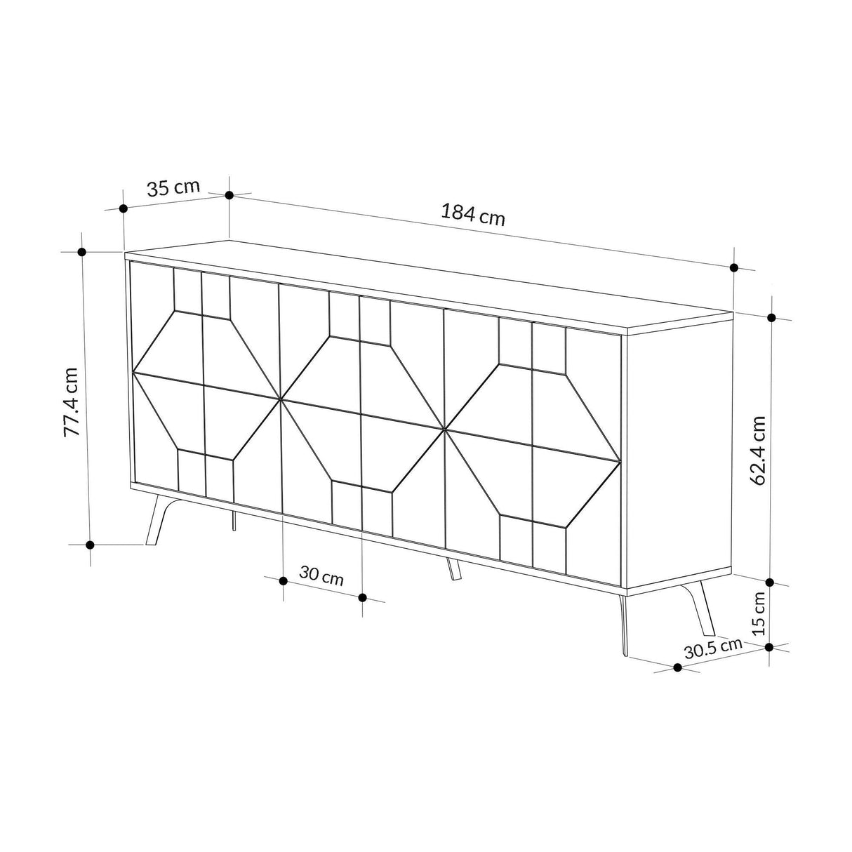 Consola Dune  Living cu 6 Usi 184 x 78 x 35 cm - Alb, SKU 855DTE4232