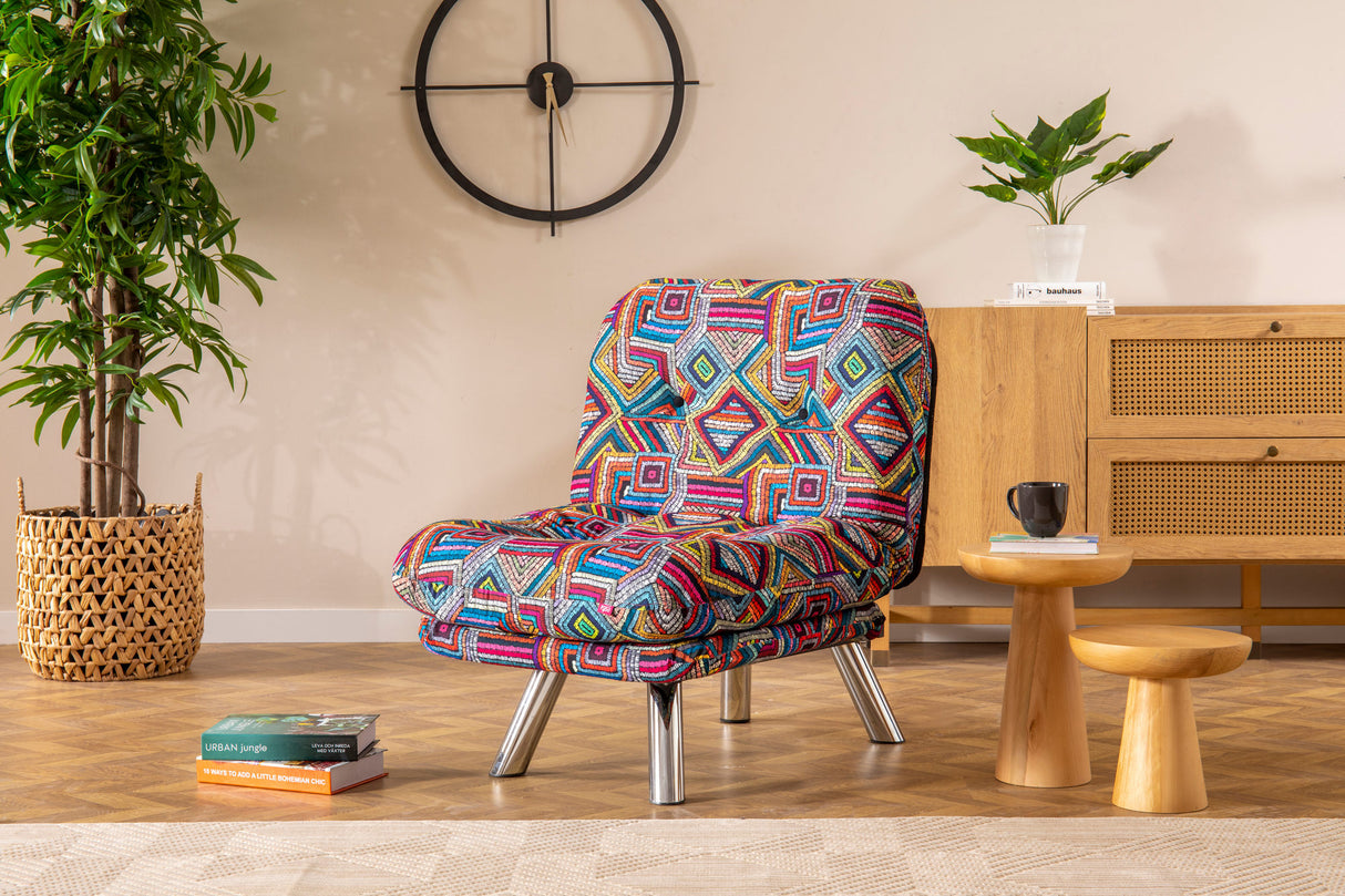 Fotoliu extensibil Misa Small Solo - Patchwork, Multicolor, 70x52x40 cm