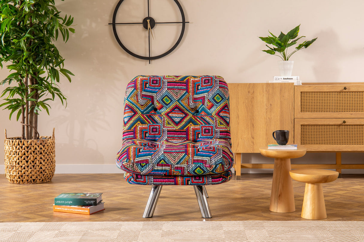 Fotoliu extensibil Misa Small Solo - Patchwork, Multicolor, 70x52x40 cm