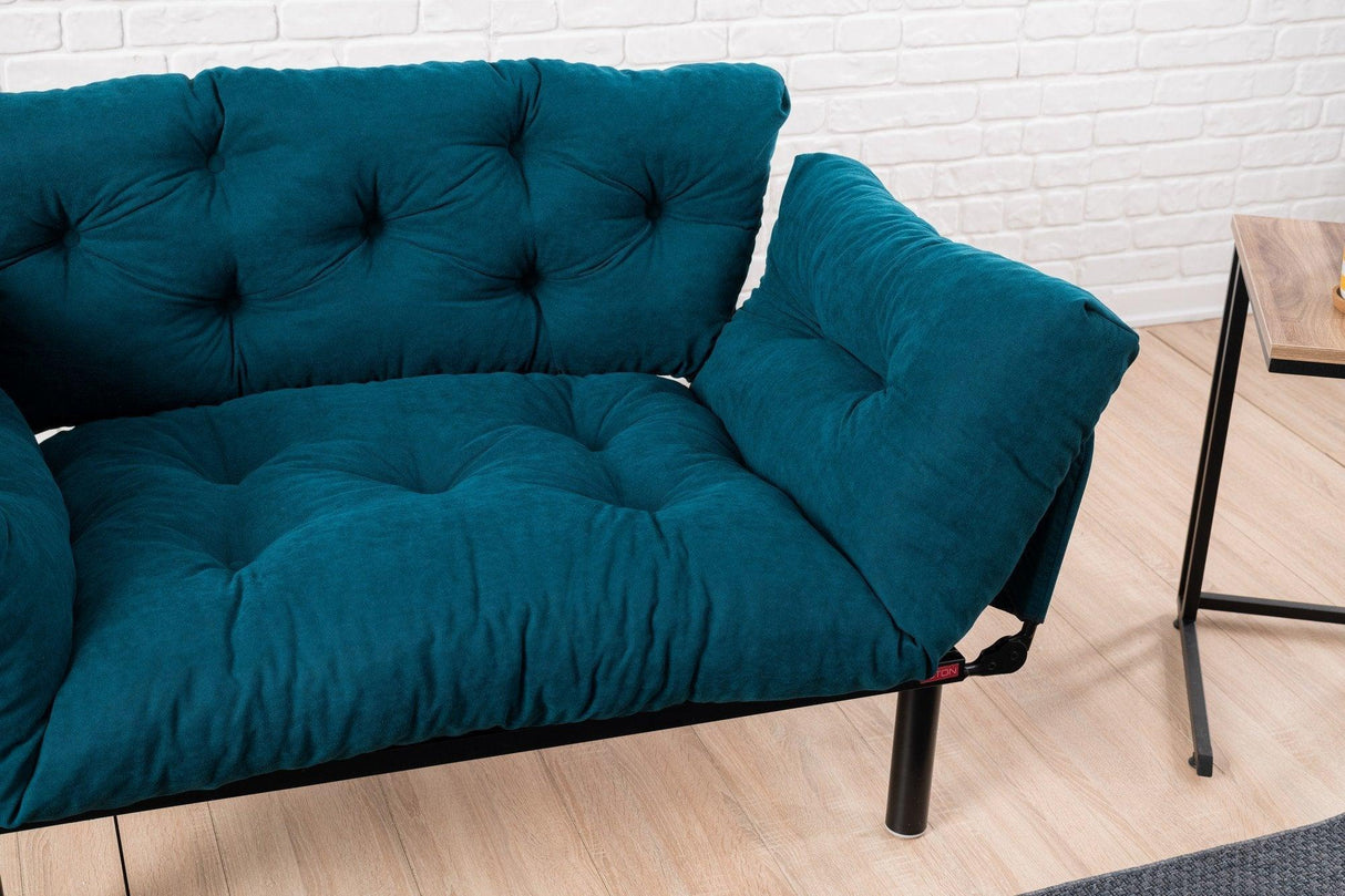 Canapea extensibilă 2 locuri Nitta, Diverse culori, 155x70x85 cm - Albastru petrol | SKU: 859FTN1214 | Canapea extensibilă 2 locuri Nitta, 155x70x85 cm, varianta Albastru petrol, produs pentru amenajarea locuinței, disponibil online în România la CasaMob