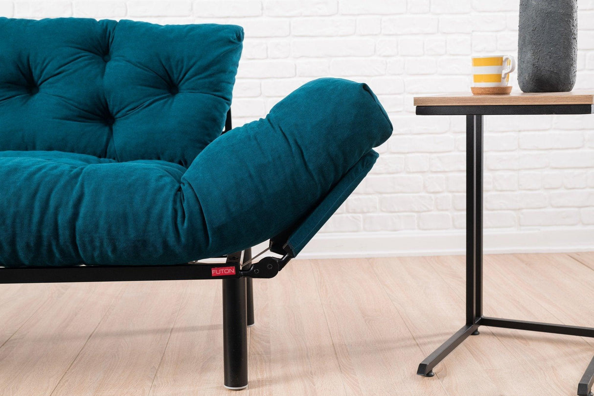 Canapea extensibilă 2 locuri Nitta, Diverse culori, 155x70x85 cm - Albastru petrol | SKU: 859FTN1214 | Canapea extensibilă 2 locuri Nitta, 155x70x85 cm, varianta Albastru petrol, produs pentru amenajarea locuinței, disponibil online în România la CasaMob