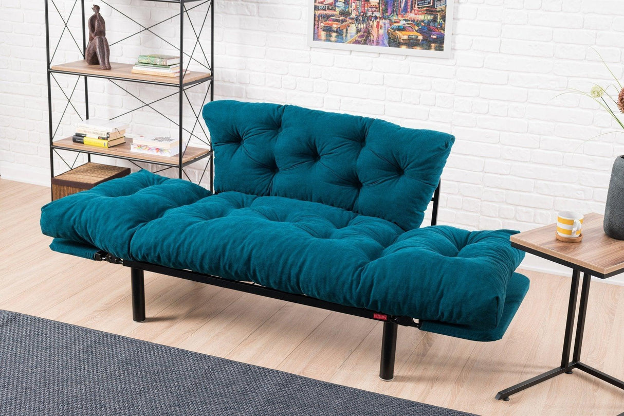 Canapea extensibilă 2 locuri Nitta, Diverse culori, 155x70x85 cm - Albastru petrol | SKU: 859FTN1214 | Canapea extensibilă 2 locuri Nitta, 155x70x85 cm, varianta Albastru petrol, produs pentru amenajarea locuinței, disponibil online în România la CasaMob
