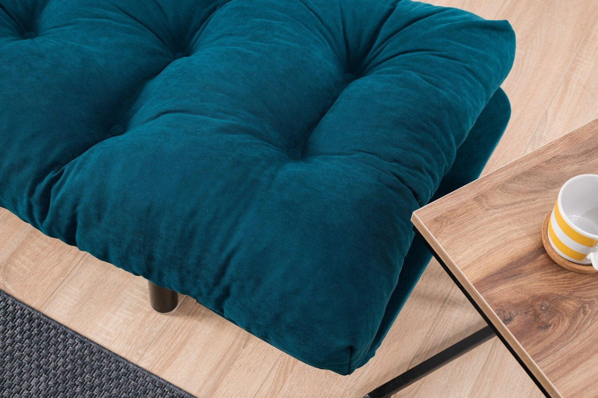 Canapea extensibilă 2 locuri Nitta, Diverse culori, 155x70x85 cm - Albastru petrol | SKU: 859FTN1214 | Canapea extensibilă 2 locuri Nitta, 155x70x85 cm, varianta Albastru petrol, produs pentru amenajarea locuinței, disponibil online în România la CasaMob