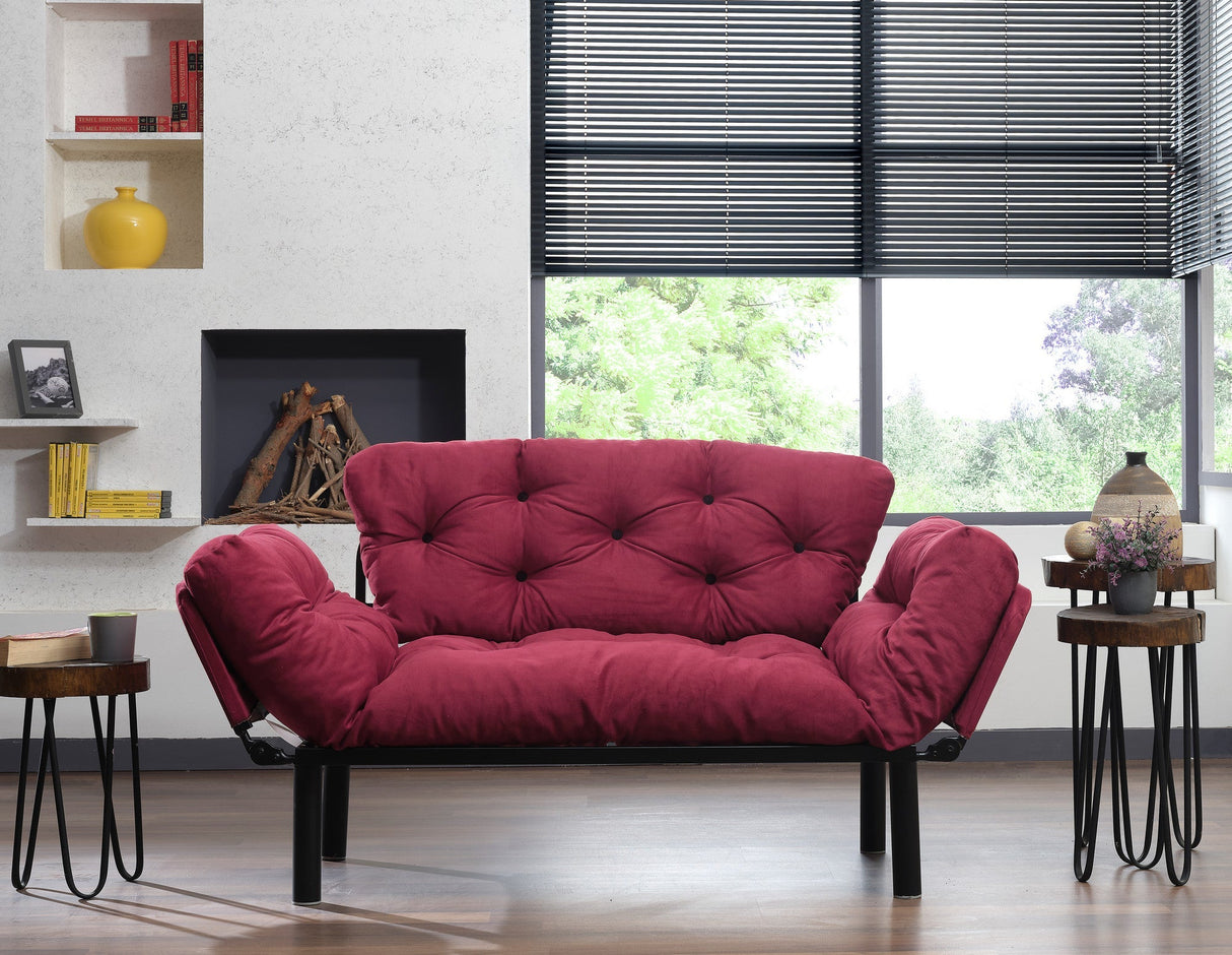 Canapea extensibilă 2 locuri Nitta, Bordo, 155x70x80 cm
