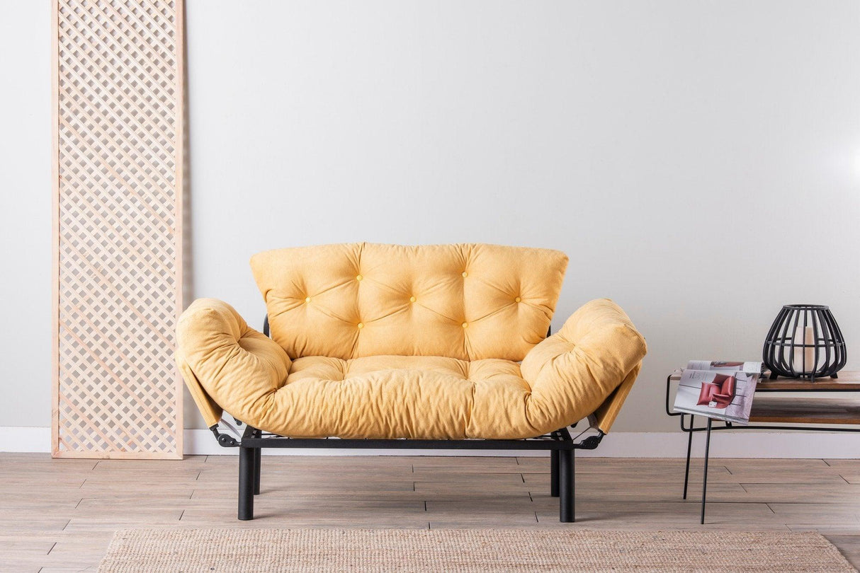 Canapea extensibilă 2 locuri Nitta, Diverse culori, 155x70x85 cm - Muștar | SKU: 859FTN1245 | Canapea extensibilă 2 locuri Nitta, 155x70x85 cm, varianta Muștar, produs pentru amenajarea locuinței, disponibil online în România la CasaMob