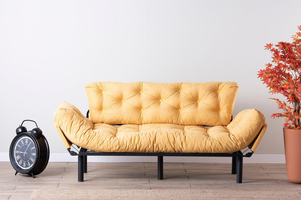 Canapea extensibilă 3 locuri Nitta Triple, Diverse culori, 185x70x85 cm - Muștar | SKU: 859FTN1364 | Canapea extensibilă 3 locuri Nitta Triple, 185x70x85 cm, varianta Muștar, produs pentru amenajarea locuinței, disponibil online în România la CasaMob