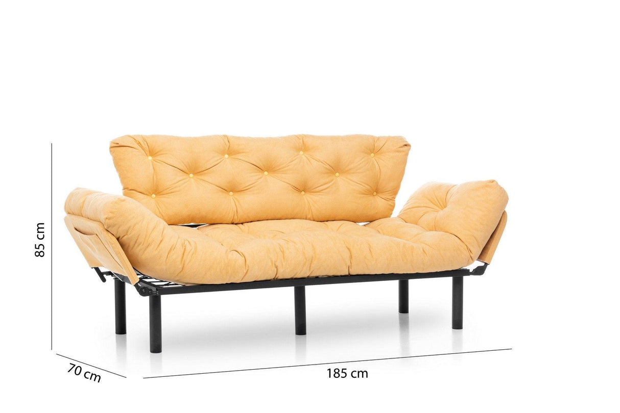 Canapea extensibilă 3 locuri Nitta Triple, Diverse culori, 185x70x85 cm - Muștar | SKU: 859FTN1364 | Canapea extensibilă 3 locuri Nitta Triple, 185x70x85 cm, varianta Muștar, produs pentru amenajarea locuinței, disponibil online în România la CasaMob