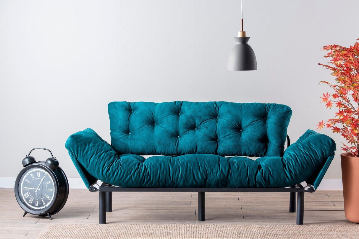 Canapea extensibilă 3 locuri Nitta Triple, Diverse culori, 185x70x85 cm - Verde petrol | SKU: 859FTN1365 | Canapea extensibilă 3 locuri Nitta Triple, 185x70x85 cm, varianta Verde petrol, produs pentru amenajarea locuinței, disponibil online în România la CasaMob