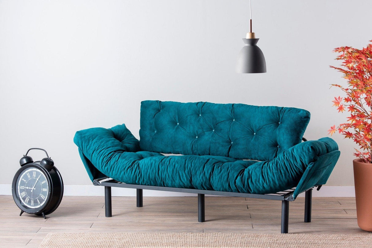 Canapea extensibilă 3 locuri Nitta Triple, Diverse culori, 185x70x85 cm - Verde petrol | SKU: 859FTN1365 | Canapea extensibilă 3 locuri Nitta Triple, 185x70x85 cm, varianta Verde petrol, produs pentru amenajarea locuinței, disponibil online în România la CasaMob