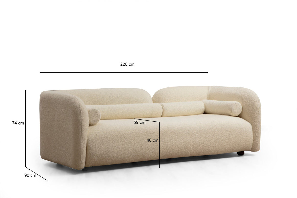 Canapea fixă 3 locuri Victoria Cream Bouclette, Crem
