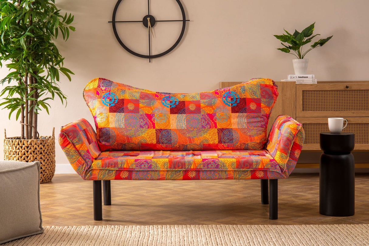 Canapea extensibilă 2 locuri Chatto, Patchwork, Multicolor, 150x70x75 cm