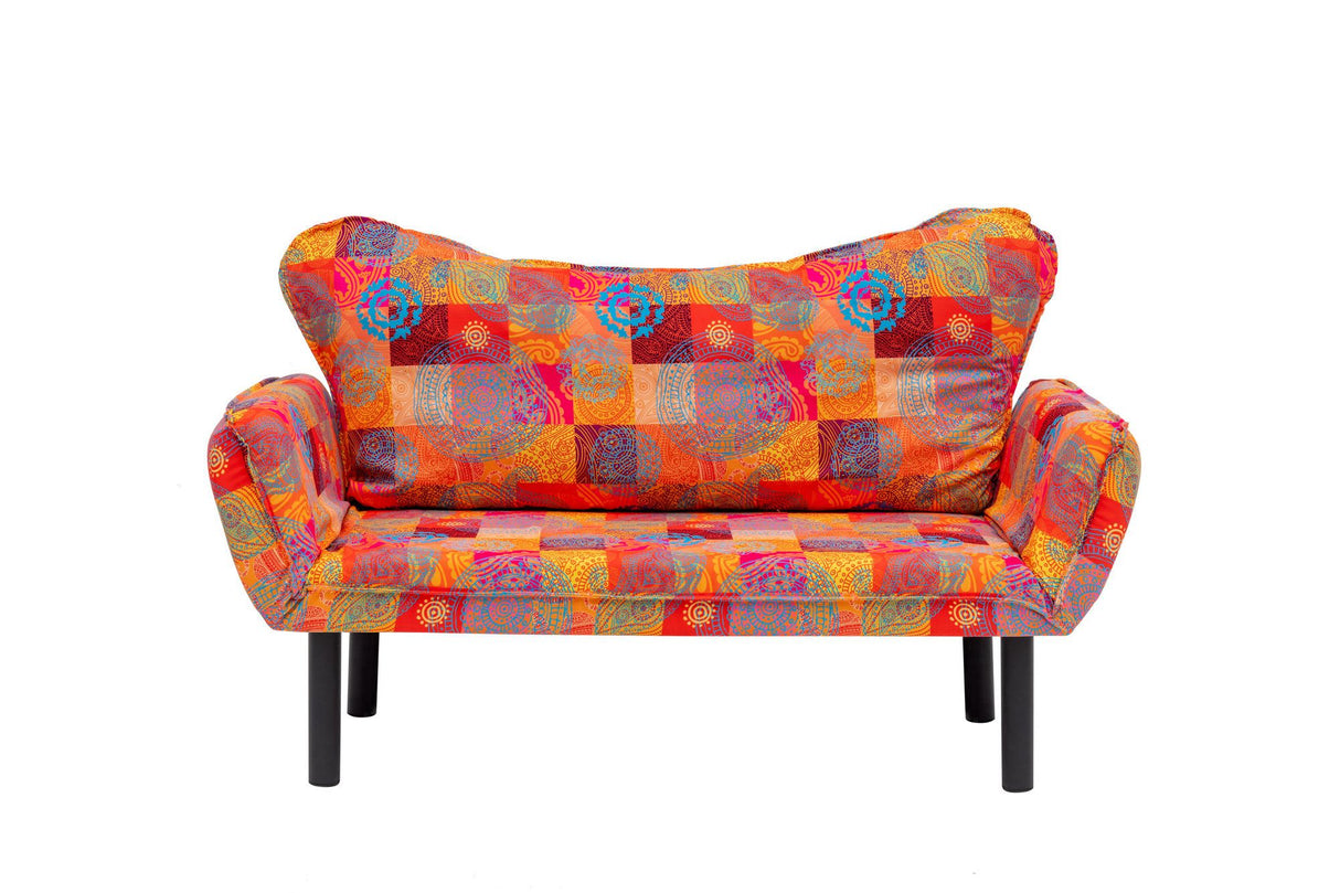 Canapea extensibilă 2 locuri Chatto, Patchwork, Multicolor, 150x70x75 cm