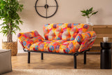 Canapea extensibilă 2 locuri Nitta, Patchwork, Multicolor, 155x70x80 cm