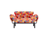 Canapea extensibilă 2 locuri Nitta, Patchwork, Multicolor, 155x70x80 cm