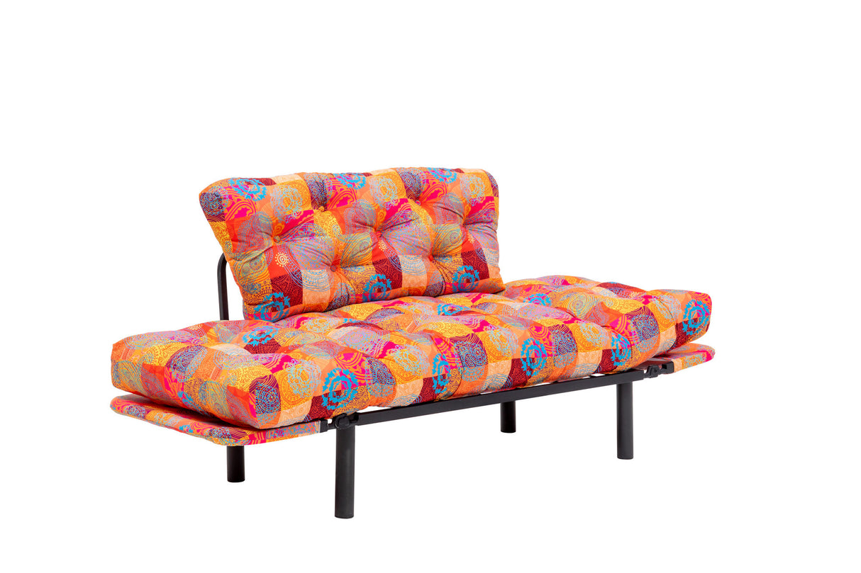 Canapea extensibilă 2 locuri Nitta, Patchwork, Multicolor, 155x70x80 cm