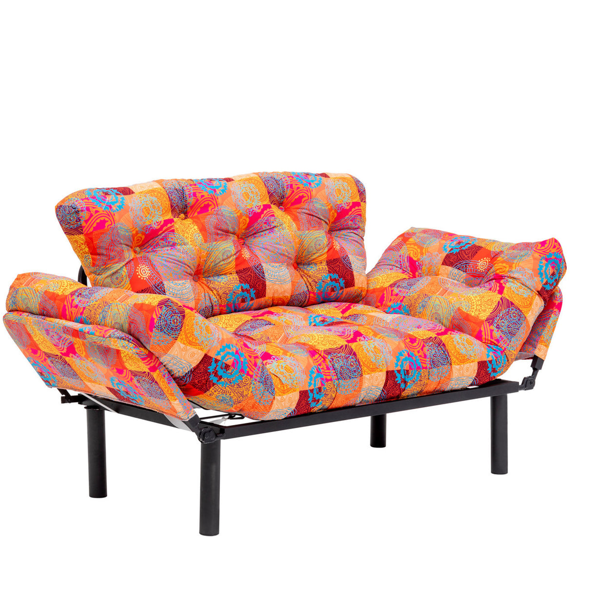 Canapea extensibilă 2 locuri Nitta, Patchwork, Multicolor, 155x70x80 cm