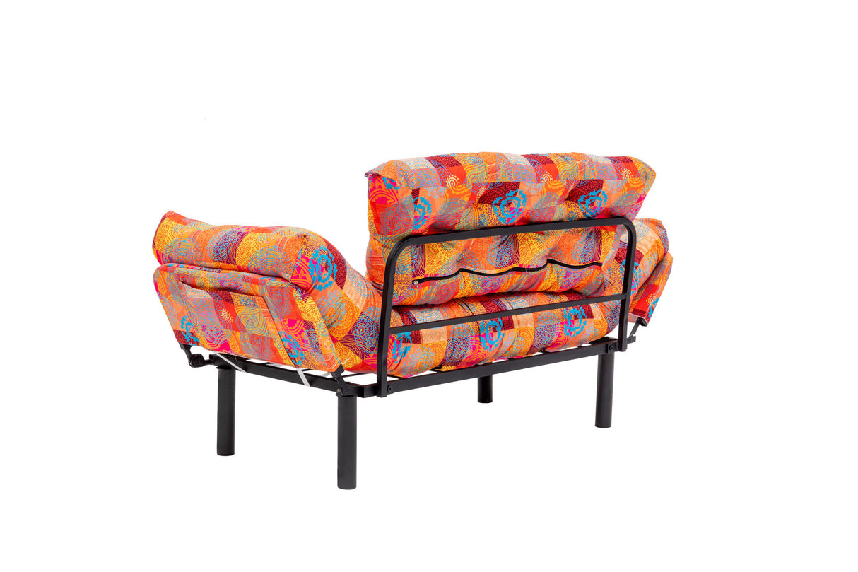 Canapea extensibilă 2 locuri Nitta, Patchwork, Multicolor, 155x70x80 cm