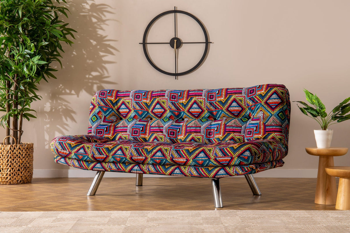 Canapea extensibilă 3 locuri Misa, Patchwork, Multicolor, 175x52x40 cm