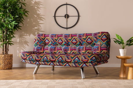 Canapea extensibilă 3 locuri Misa, Patchwork, Multicolor, 175x52x40 cm
