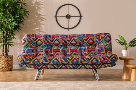 Canapea extensibilă 3 locuri Misa, Patchwork, Multicolor, 175x52x40 cm