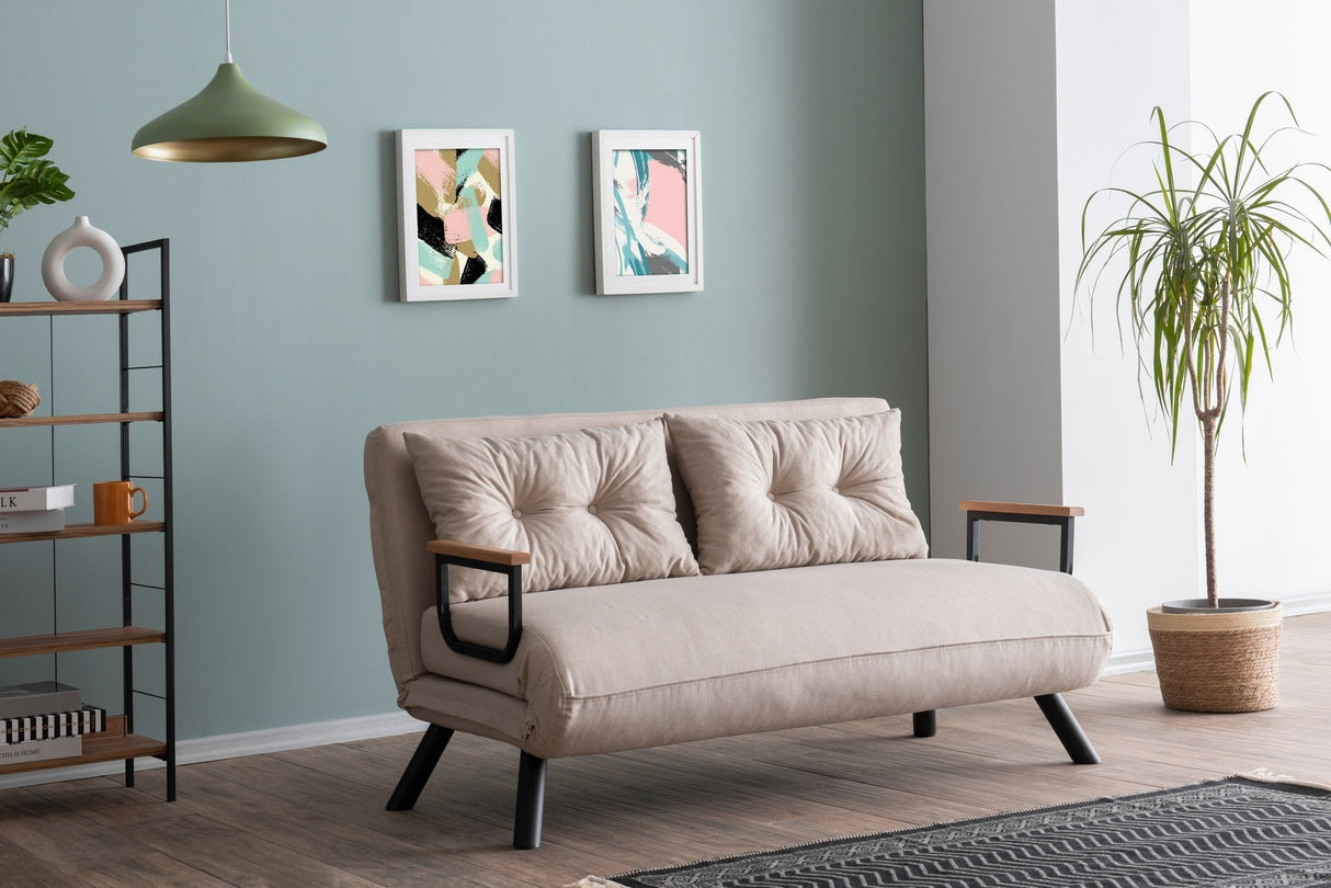 Canapea extensibilă 2 locuri Sando, Versiunea 2, Crem, 133x50x41 cm