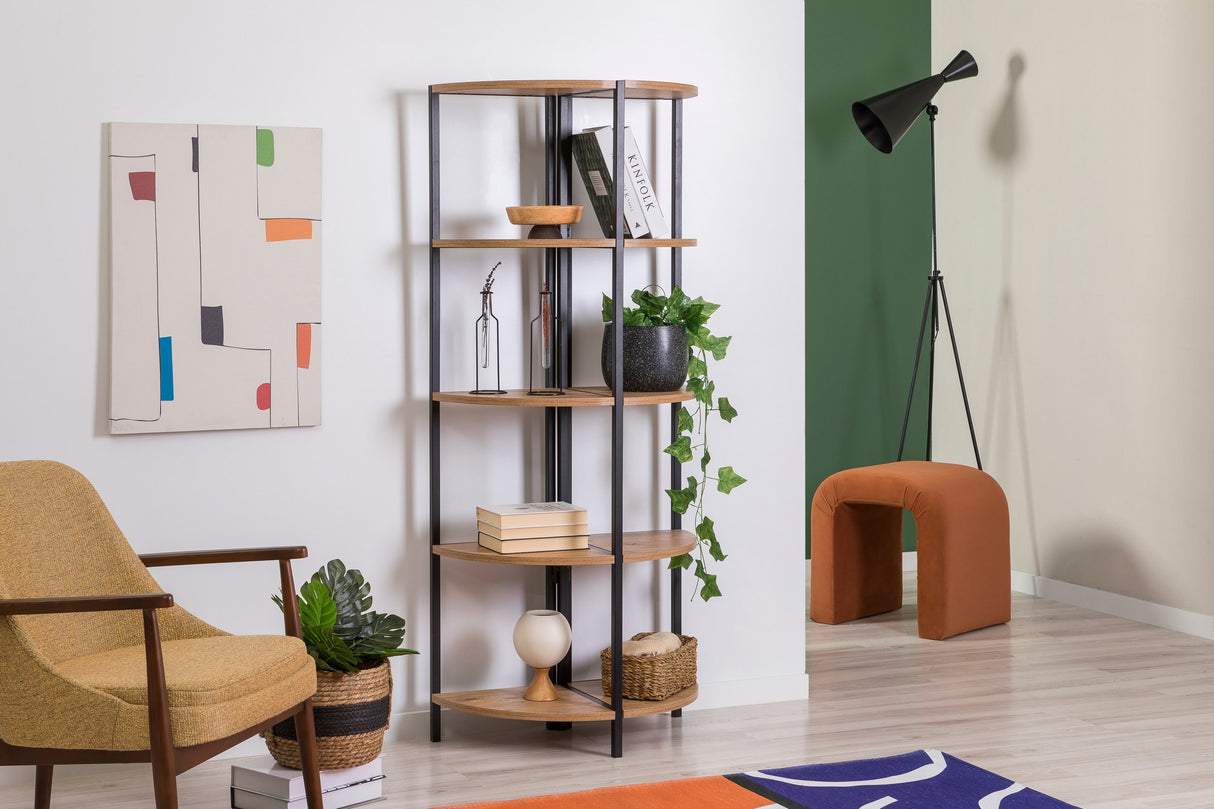 Bibliotecă Mona Rafix, Pin atlantic - Negru, 66x34x155 cm