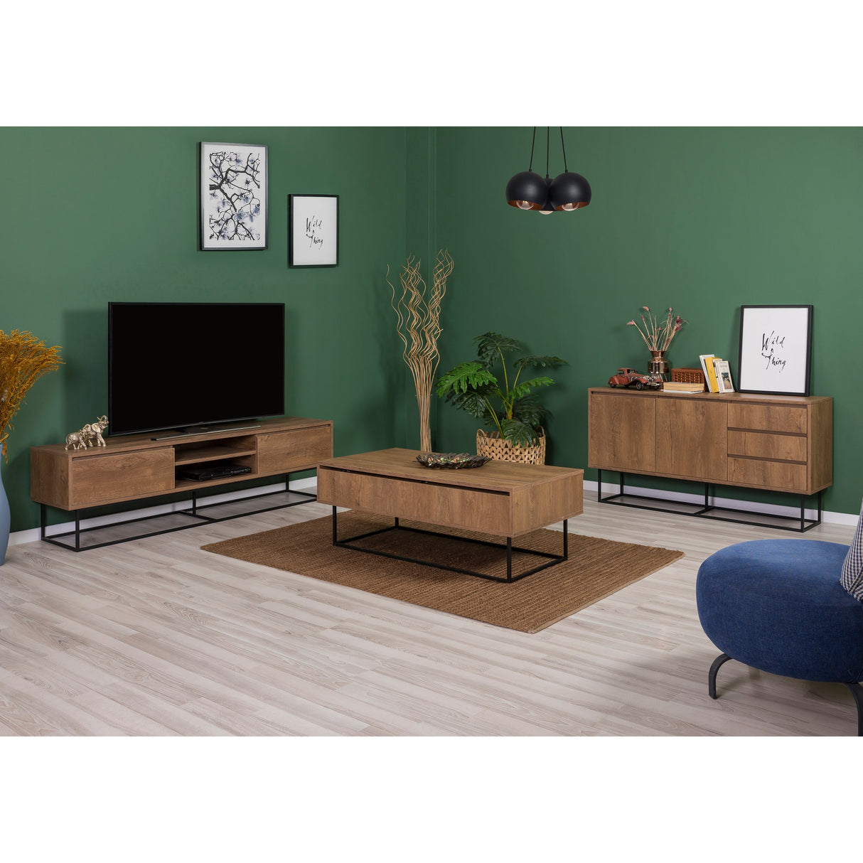 Set mobilă pentru sufragerie Laxus Takım 9, Nuc - Negru, 90x39x40 cm