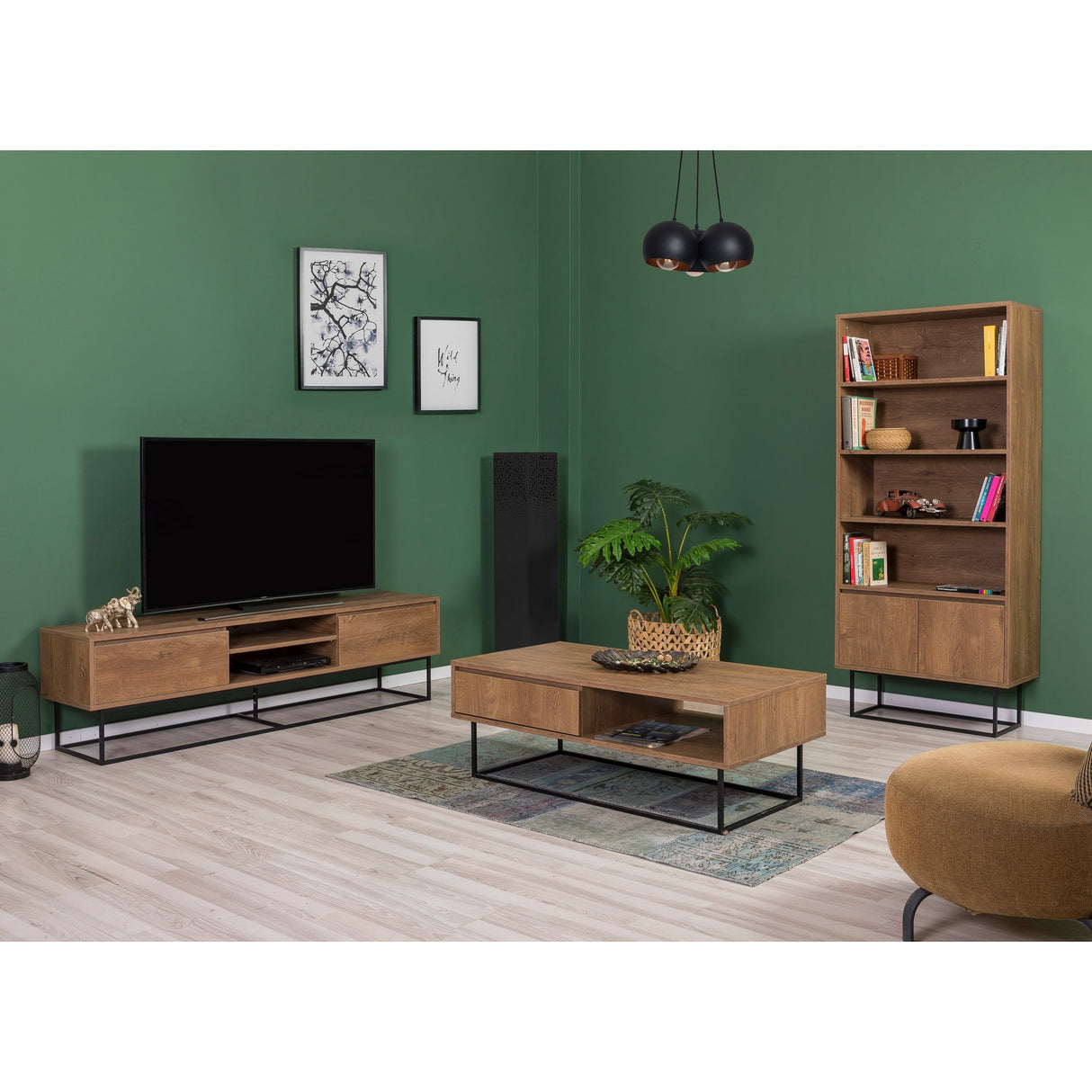 Set mobilă pentru sufragerie Laxus Takım 11, Nuc - Negru, 180x40x50 cm