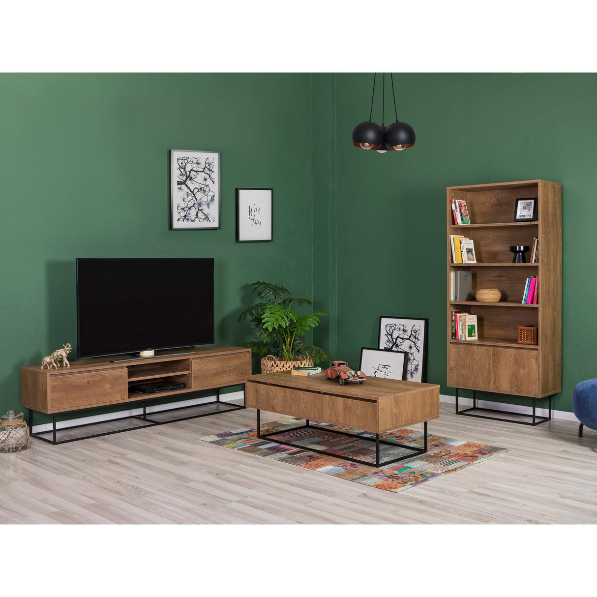 Set mobilă pentru sufragerie Laxus Takım 13, Nuc - Negru, 180x40x50 cm