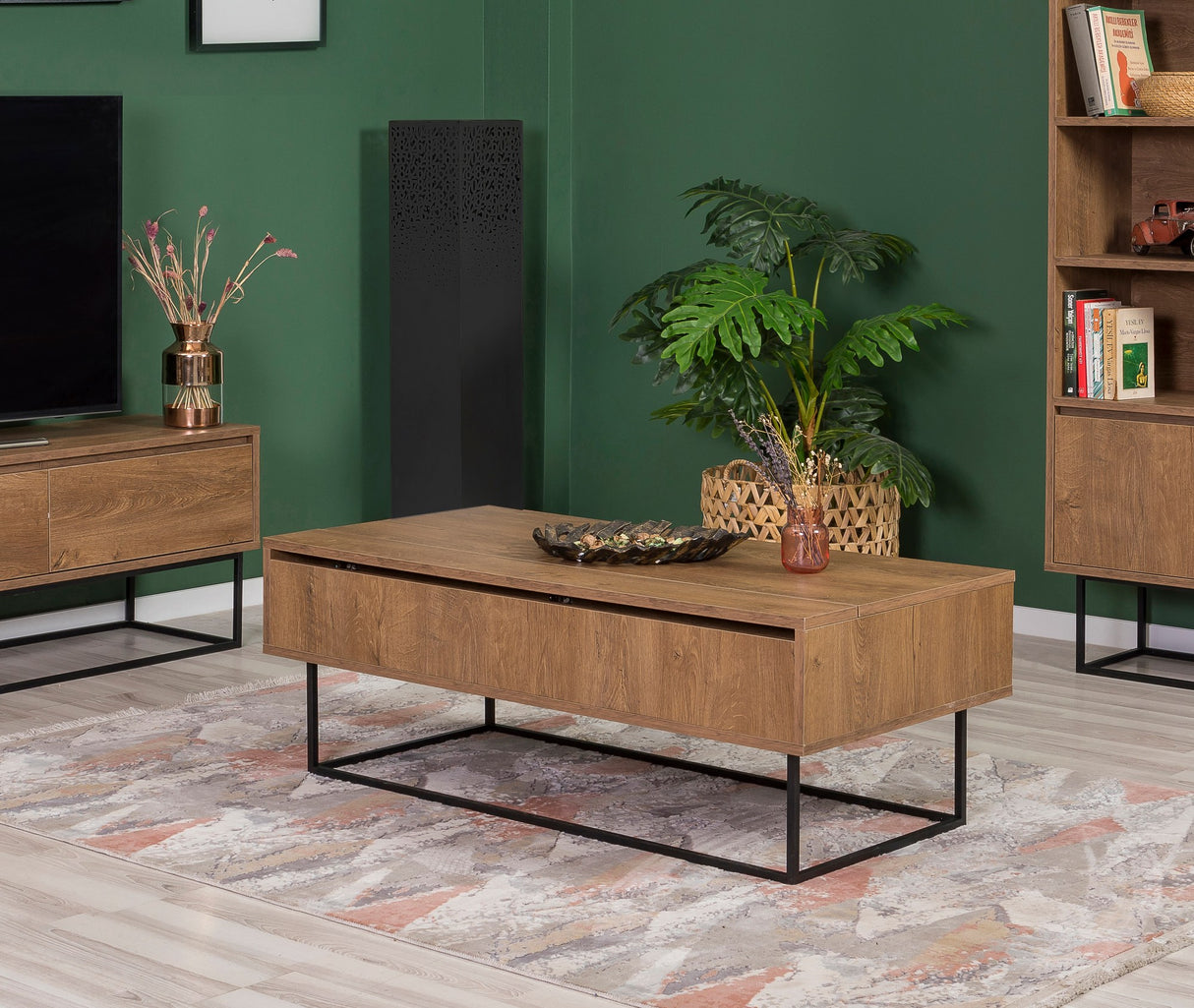 Set mobilă pentru sufragerie Laxus Takım 26, Nuc - Negru, 90x39x40 cm