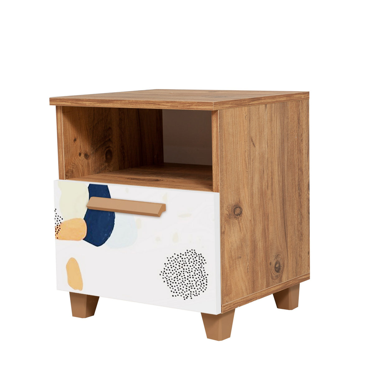 Noptieră Leva Alfa Pied, Pin atlantic - Alb, 45x40x52 cm