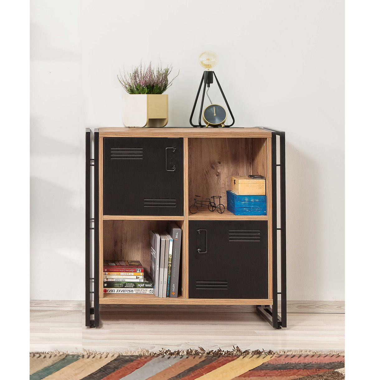 Bibliotecă Cosmo Soft, Pin atlantic - Negru, 89x35x89 cm