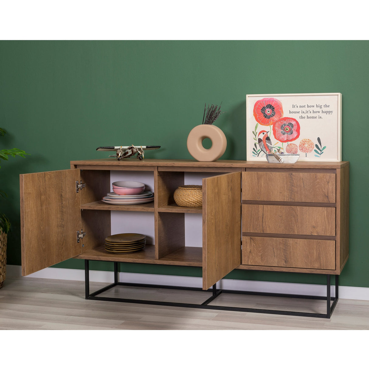 Set mobilă pentru sufragerie Laxus Takım 1, Nuc - Negru, 90x39x40 cm