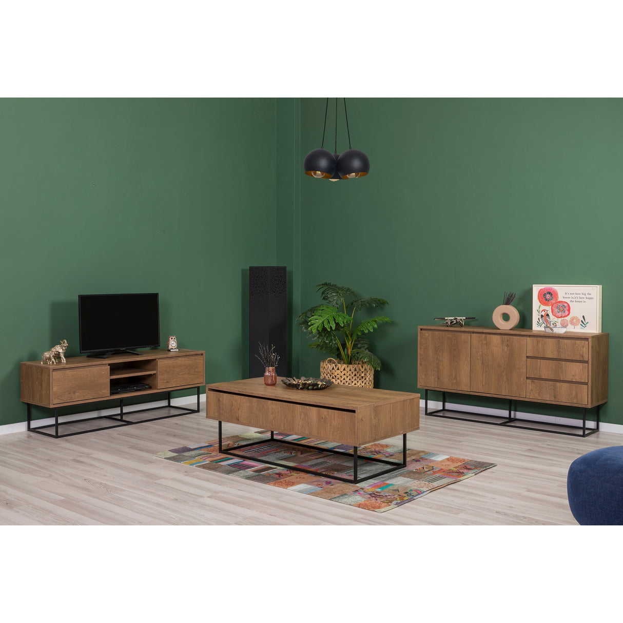 Set mobilă pentru sufragerie Laxus Takım 4, Nuc - Negru, 90x39x40 cm