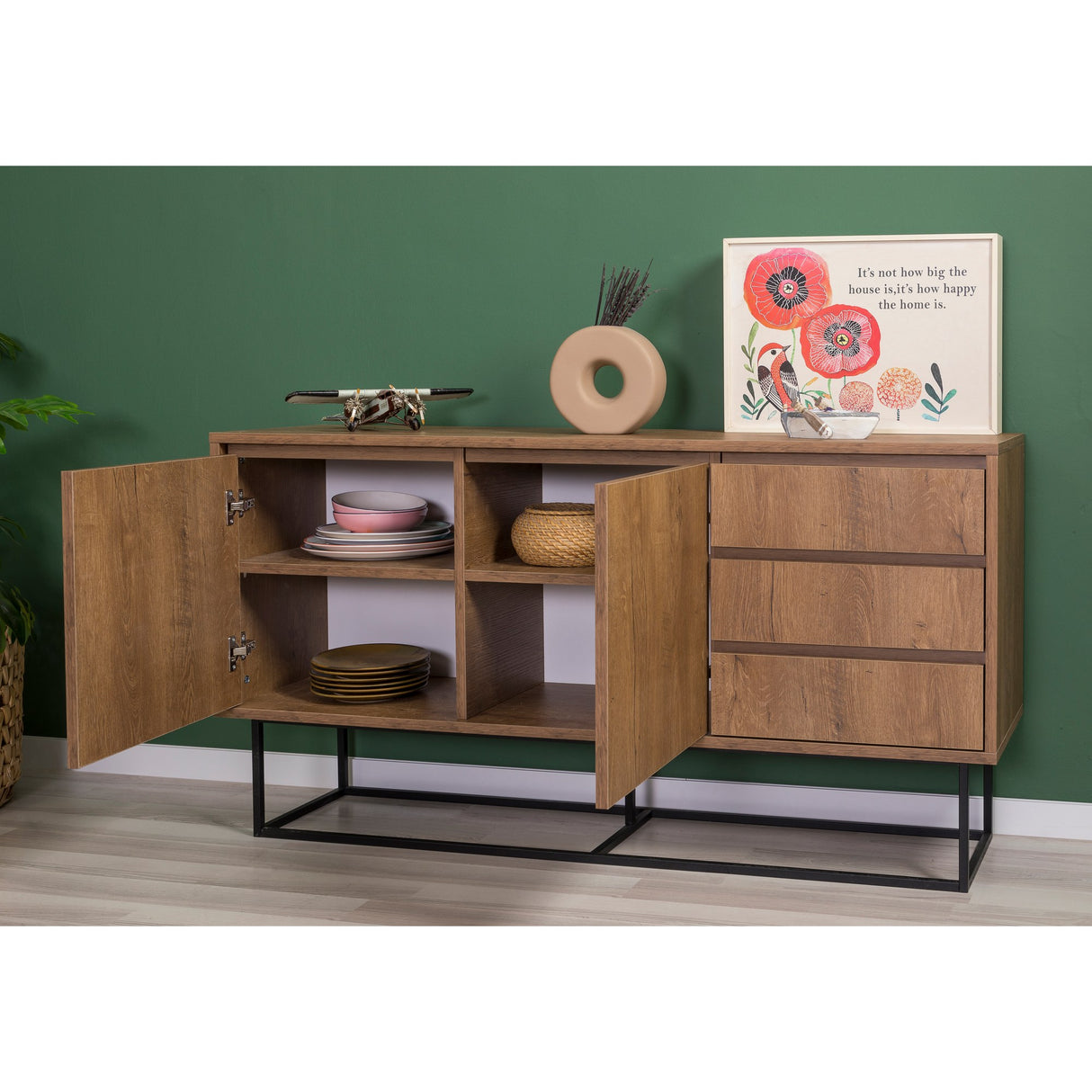 Set mobilă pentru sufragerie Laxus Takım 9, Nuc - Negru, 90x39x40 cm