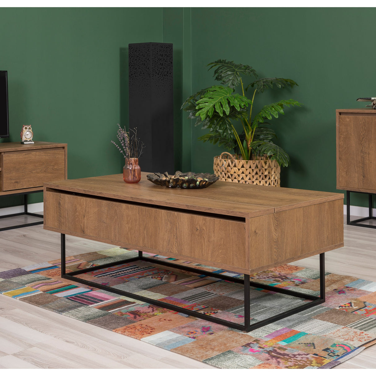 Set mobilă pentru sufragerie Laxus Takım 13, Nuc - Negru, 180x40x50 cm