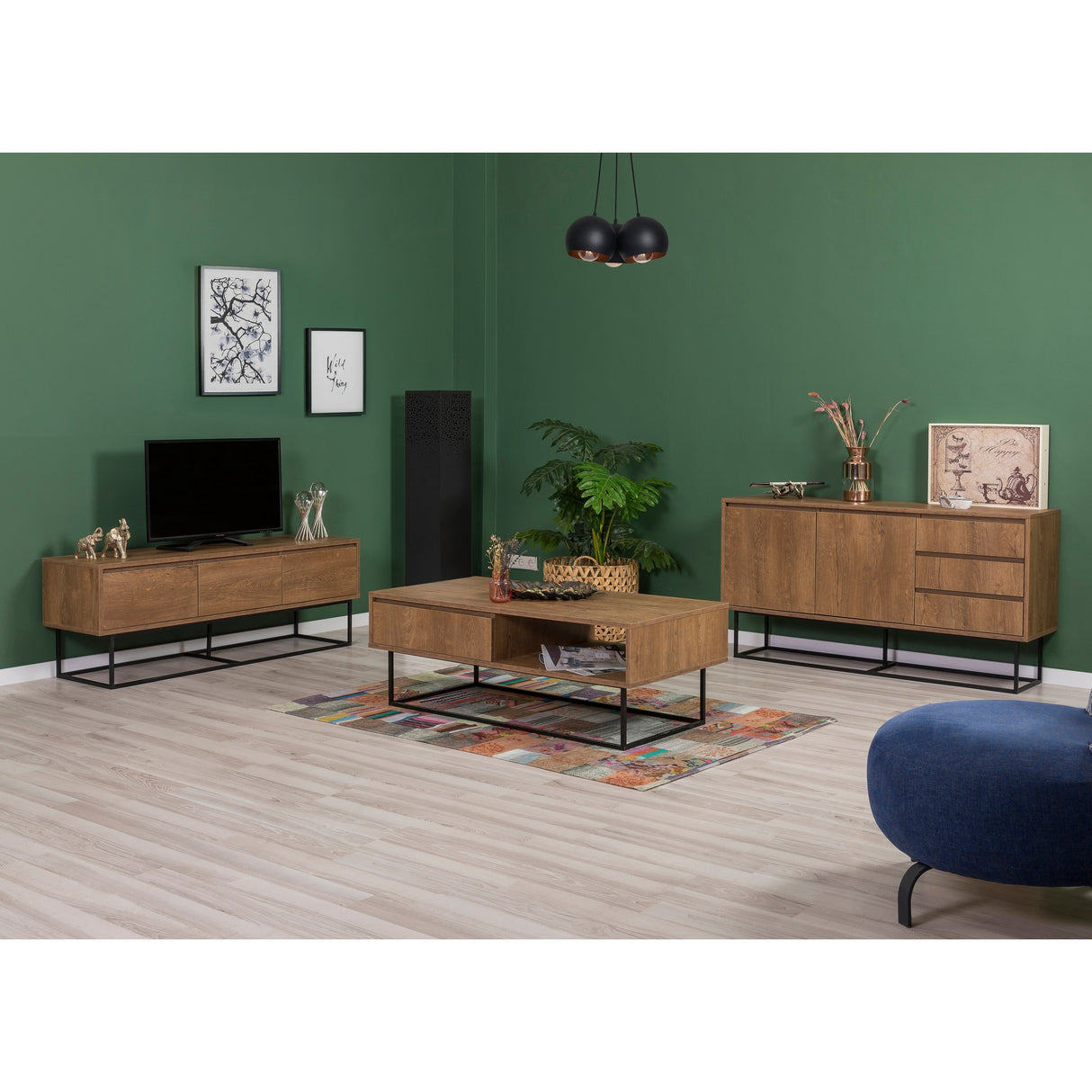 Set mobilă pentru sufragerie Laxus Takım 14, Nuc - Negru, 140x40x50 cm