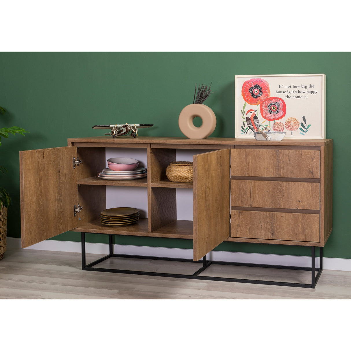 Set mobilă pentru sufragerie Laxus Takım 14, Nuc - Negru, 140x40x50 cm