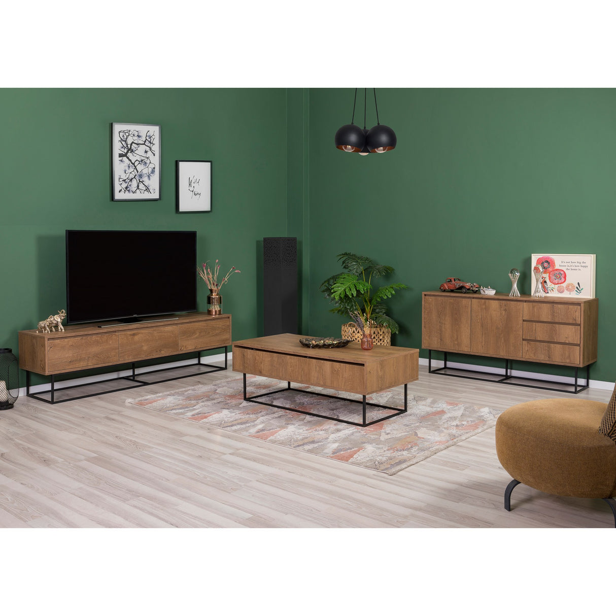 Set mobilă pentru sufragerie Laxus Takım 22, Nuc - Negru, 90x39x40 cm
