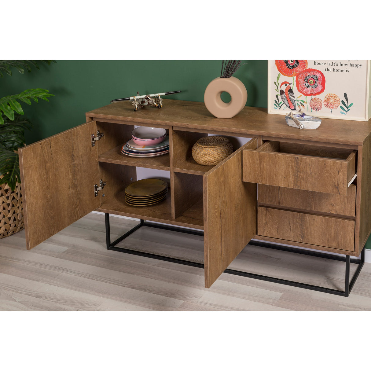 Set mobilă pentru sufragerie Laxus Takım 22, Nuc - Negru, 90x39x40 cm