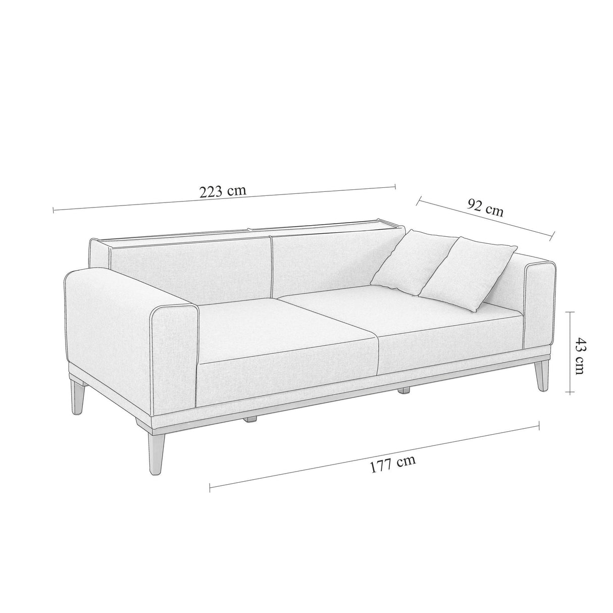 Canapea extensibilă 3 locuri Liones, 34, Gri, 223x94x82 cm