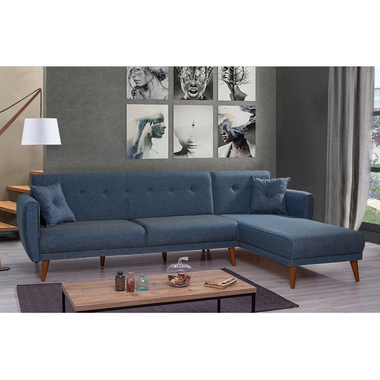 Canapea extensibilă Aria, Colț, Diverse culori, 277x175x86 cm - Albastru închis | SKU: 867UNQ1412 | Canapea extensibilă Aria, Colț, 277x175x86 cm, varianta Albastru închis, produs pentru amenajarea locuinței, disponibil online în România la CasaMob