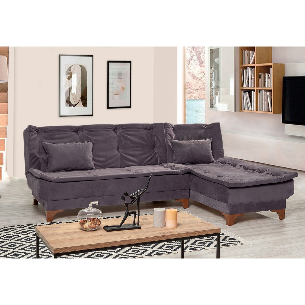 Antracit | SKU: 867UNQ1414 | Canapea extensibilă de colț Kelebek Dreapta, 225x160x86 cm, varianta Antracit, produs pentru amenajarea locuinței, disponibil online în România la CasaMob