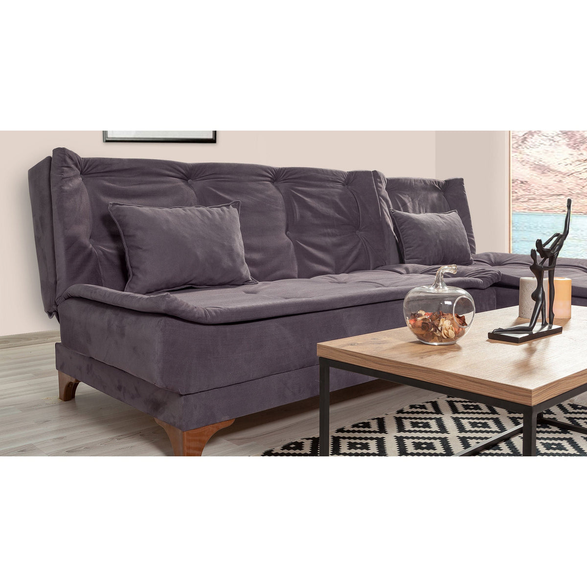 Antracit | SKU: 867UNQ1414 | Canapea extensibilă de colț Kelebek Dreapta, 225x160x86 cm, varianta Antracit, produs pentru amenajarea locuinței, disponibil online în România la CasaMob