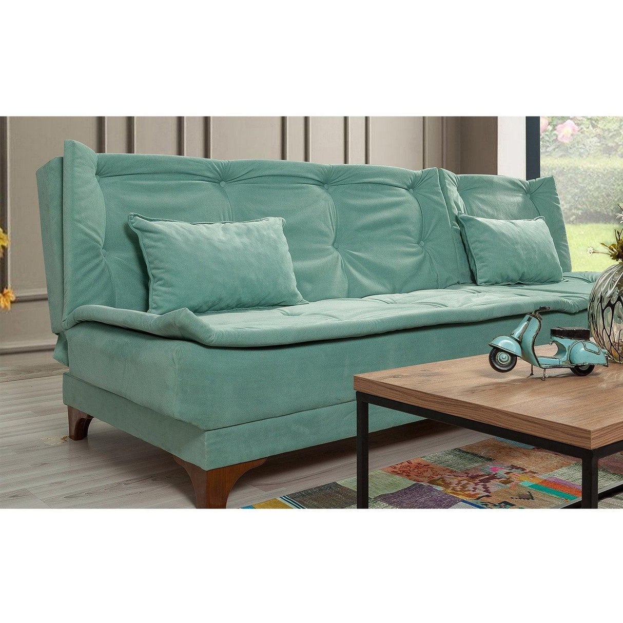 Canapea extensibilă de colț Kelebek Dreapta, Diverse culori, 225x160x86 cm - Verde marin | SKU: 867UNQ1416 | Canapea extensibilă de colț Kelebek Dreapta, 225x160x86 cm, varianta Verde marin, produs pentru amenajarea locuinței, disponibil online în România la CasaMob